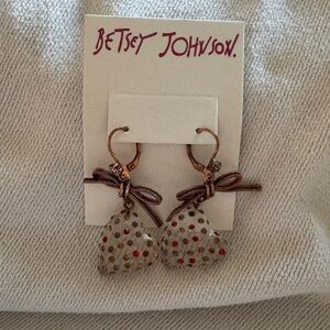 Betsey Johnson Heart Earrings - Red and Gold